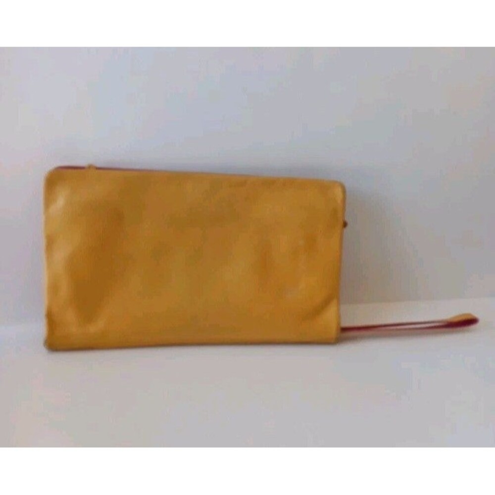 Vintage Tusk NY Yellow & Pink Leather Wristlet Clutch Wallet - Retractable Strap